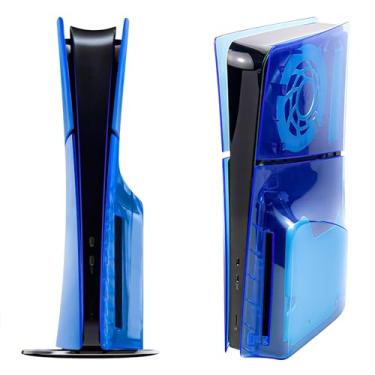 Imagem de Geekria Transparent Cover Plates Compatible with PS5, PlayStation 5 Slim Disc Edition, Replacement Shell Gaming Accessories with Fan Vents, Hard Shockproof ABS Shell Side Panels (Transparent Blue)