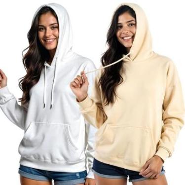 Imagem de Kit 2 Moletom Feminino Blusao Casaco Canguru Com Capuz-Feminino