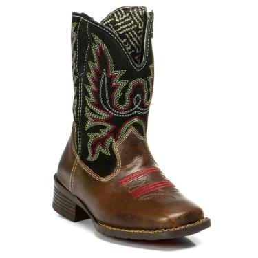 Imagem de Bota Texana Infantil Couro Preto Confortável Bordada Kapell