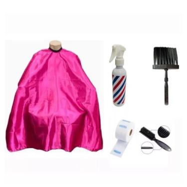 Imagem de Kit Barbeiro Completo Capa De Corte Estampada Borrifador Escovinha 100