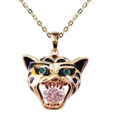 Imagem de Navachi Brincos de orelha esmaltados pretos com cabeça de tigre de zircão de cristal branco banhado a ouro 18 k, Cristal, Zircônia cúbica