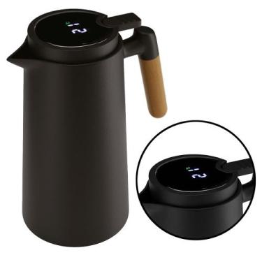 Imagem de Garrafa Bule Térmico Plástico C/termômetro Café Chá 1 Litro Preto Lyor