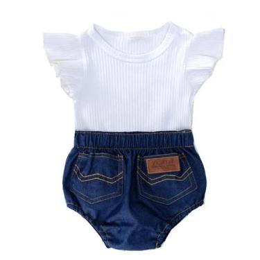 Imagem de Conjunto de Macacão Jeans com Bandana para Bebê - Algodão, Babados e E