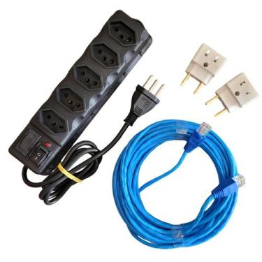 Imagem de Kit filtro linha 5 tomadas + cabo rede 10 m + 2 adaptadores - HAUSDEKO