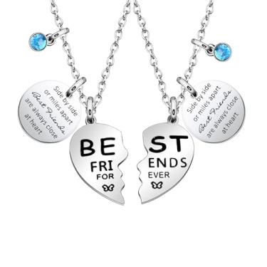 Imagem de Conjunto de 2 colares de prata Best Friends Forever com pingentes em forma de coração, pingentes gravados para melhor amigo amigo colega joia da amizade, 60cm+5cm, Aço inoxidável, Sem Pedra Preciosa