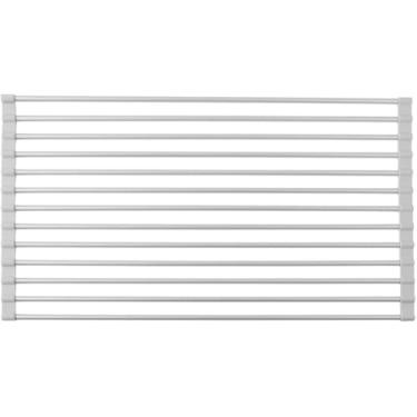 Imagem de iDesign Escorredor de pratos sobre a pia de alumínio à prova de ferrugem Metro para secar óculos, utensílios, tigelas, pratos – Prata/Cinza