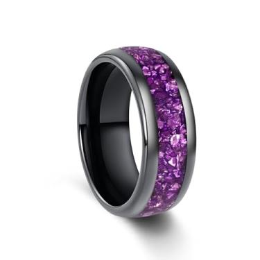 Imagem de Oaineyia Anel de carboneto de tungstênio com aparência de galáxia de ametista roxa, nebulosa combinando, preto, prata, 8/4 mm, para homens e mulheres, presente de aniversário e Natal, epóxi, Sem pedra