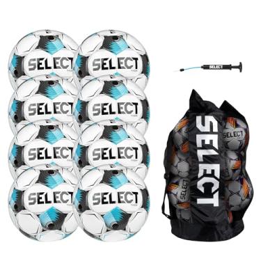 Imagem de SELECT Bola de futebol Thor, pacote de 8 bolas com bolsa de bolas e bomba de mão, branco/azul/preto NFHS V25, tamanho 5