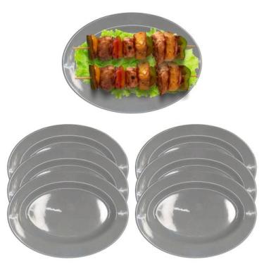 Imagem de 6 Travessas em Melamina Prato Oval 25cm Cinza Porções - Sk