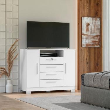 Imagem de Cômoda Rack para Quarto 2 Portas e 4 Gavetas Branco