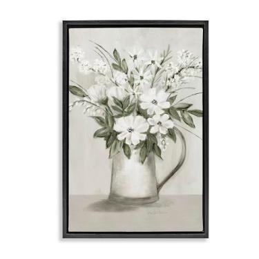 Imagem de Stupell Industries Design de arte de parede em tela emoldurada Country Pitcher Bouquet Black Floater por Marilyn Dunlap, 43 x 63 cm