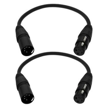 Imagem de ECSiNG 2 cabos de áudio XLR fêmea de 3 pinos para XLR macho de 5 pinos para conectar mixers microfones equalizadores crossovers 30 cm preto