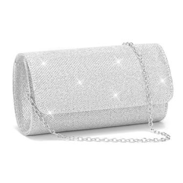 Imagem de RNIEGA Bolsas clutch para mulheres, bolsa de noite com corrente destacável feminina brilhante bolsa de mão de festa de casamento, Prata