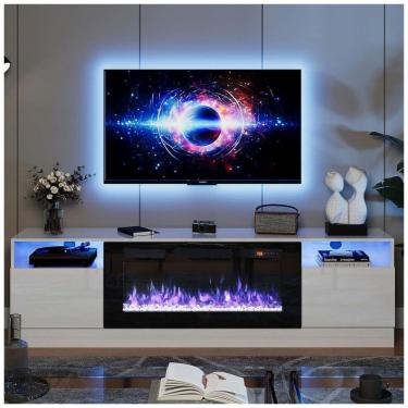 Imagem de Lareira Elétrica e Suporte de TV com Controle Remoto, 110V, Oneinmil, Branco