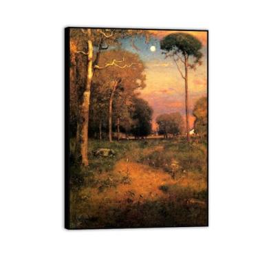 Imagem de Emoldurado - Arte de parede famosa - reprodução de pinturas famosas - Impressão de paisagem rural em tela - Fotos decorativas de sala de estar (início da lua 40 x 56 cm (15,8 x 22,0 pol) moldura preta