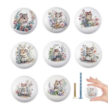 Imagem de Lasyman 8 unidades 1,5 Hamsters com puxador de cerâmica de flor fofo animal infantil armário de berçário gavetas puxadores e puxadores