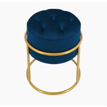 Imagem de Puff Banqueta Estofado Decorativo Base De Ferro Capitonê Suede Azul Ma