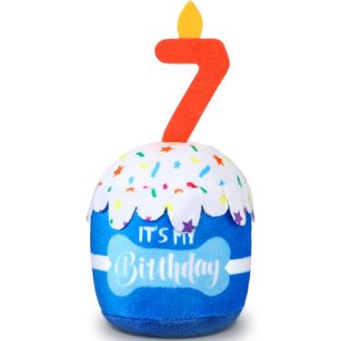Imagem de Dansydaisy Acessórios de brinquedo de bolo de 7º aniversário para meninas e meninos, brinquedo de pelúcia azul para decoração de festa de aniversário para cães grandes, médios e pequenos
