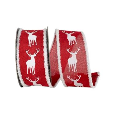 Imagem de Reliant Ribbon Fita de borda com fio para frizette de linho veado, vermelho/branco