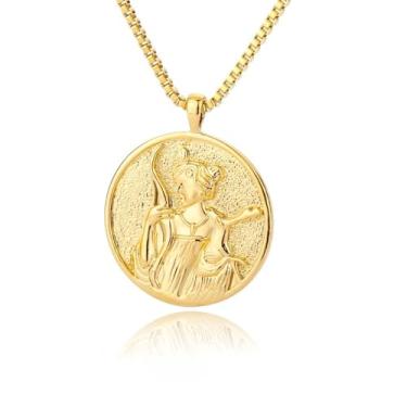 Imagem de Colar Banhado A Ouro 18K Da Mitologia Grega Artemis Athena Hecate,Colar De Moedas Da Rainha Com Medalhão De Ouro Para Mulheres