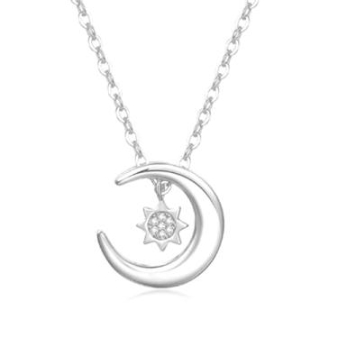 Imagem de CHAKRA HEALING REIKI CHR Colar feminino com pingente de sol e lua em ouro 18K com pingente de sol crescente radiante zircão joia para casal, colar de clavícula, Cobre, Zircônia cúbica