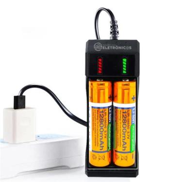 Imagem de Carregador USB Com 2 Baterias Recarregáveis 18650 3.7V 12800mAh Com In