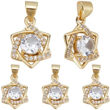 Imagem de Beebeecraft 1 caixa, 16 peças, berloques de estrela de Davi de zircônia cúbica, latão banhado a ouro 18K, pingente de estrela de 6 pontas para fabricação de joias, 15.5x11.5x4mm, Zircônia cúbica de