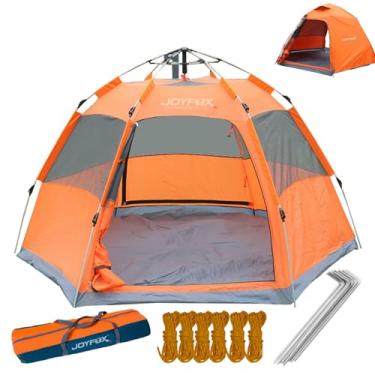 Imagem de JOYFOX Barraca de Camping para 3-4 Pessoas Automática com 2 Portas e 4 Janelas, Tenda de Acampamento Pop-up, Automática, Resistente à água, Portátil, Leve, Praia, Mochilão, Caminhada (Laranja)
