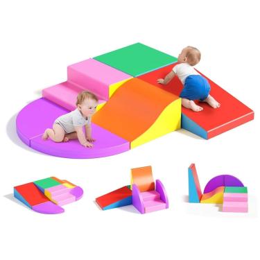 Imagem de Blocos de Espuma Lischwert para Crianças, Brinquedo de Escalada Interno com Blocos Dobráveis e Túnel, 6 Peças para Crianças de 1 a 3 Anos.