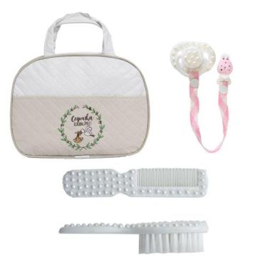 Imagem de Conjunto para Bebê Reborn com Pentinho, Escova e Bolsa Maternidade Beg