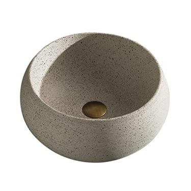 Imagem de Pia de vaso de pia de vaso pia de banheiro de 39,9 cm redonda circular acima do balcão tigela de porcelana, pia artística adequada para casa de banho, varanda e pia de banheiro tigela pequena de