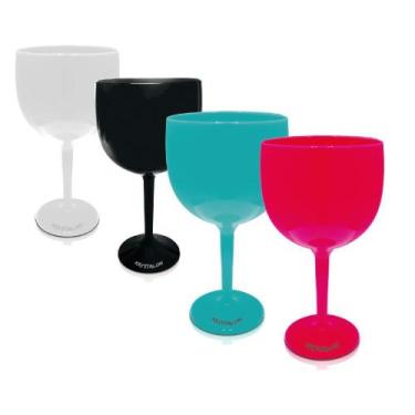 Imagem de Kit 4 Taças Gin Rosa, Azul Turquesa, Preta E Branca Acrílico - Krystal
