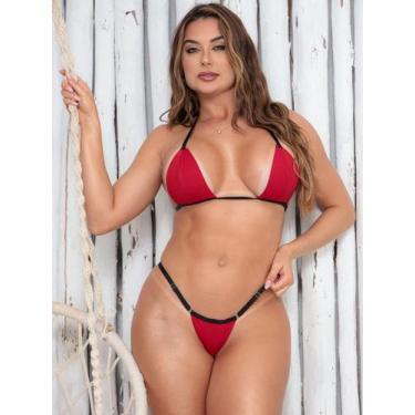 Imagem de Biquini Fita Marquinha Bronze Preto Liso Feminino Microbiquini com reg