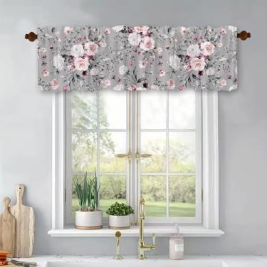 Imagem de Cortinas curtas de tratamento de rosas, flores, janelas, cortinas blackout para banheiro, quarto, sala de estar, 137 x 45 cm