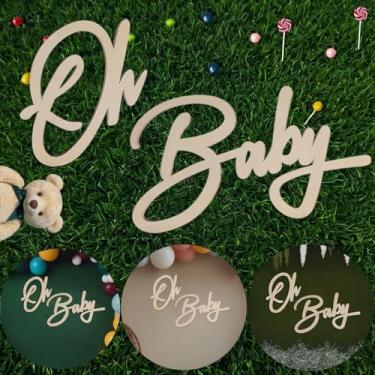 Imagem de LewkHip Placa De Madeira "Oh Baby" - Decoração Fundo Para Revelação Do Sexo Bebê, Parede Ou Porta Chá Adereços Fotos