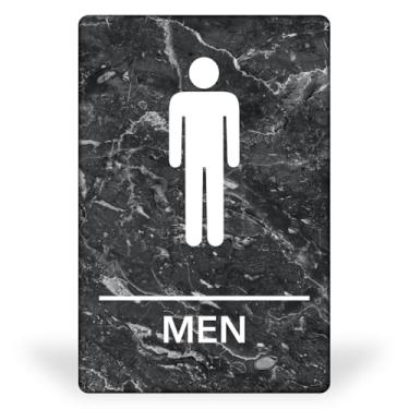 Imagem de MitUSA Compatível com ADA, placa de quarto masculino, ícones elevados e braille de grau 2 - inclui tiras adesivas para fácil instalação - 15 cm L x 23 cm A feita nos EUA (carvão mármore, 1 pacote)