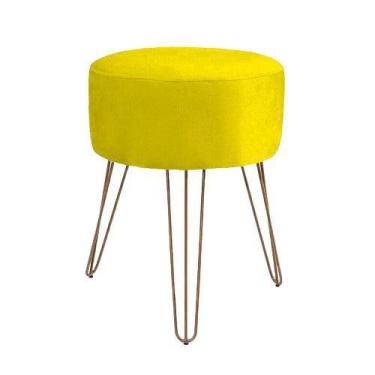 Imagem de Puff Amarelo Sala De Estar Pés De Ferro Rose Gold - Decore.Com