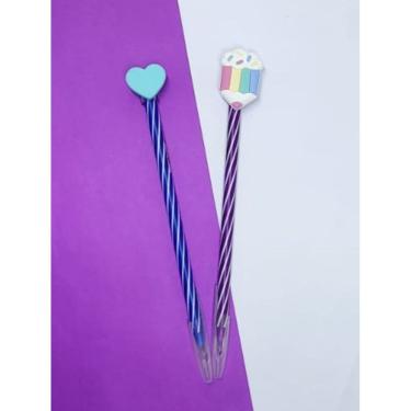 Imagem de 02 Canetas Cis Spiro azul e preta Coração e Lapis papelaria material escolar