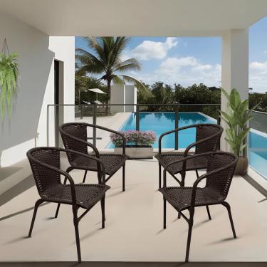 Imagem de Kit Conjunto 4 Cadeira de Junco Ravena Área Piscina Jardim Terraço em Aço Fibra Sintética