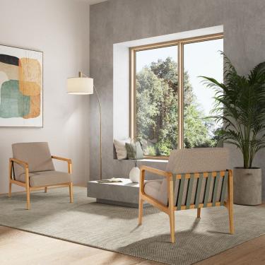 Imagem de Poltrona para Sala 80cm X 78cm X 69cm Verniz Mel/Fita Verde Oliva/Marrom