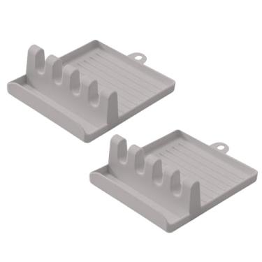 Imagem de Kit 2 Suporte Descanso de Talher Tampas de Panela Colher Concha Espátula Organizador de Utensílios Versátil (2, 2 CINZA)