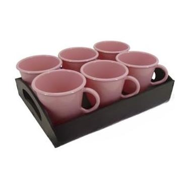 Imagem de Conjunto de bandejas (com 6 xícaras) Escolha sua cor (Bandeja Marrom Xic Rosa)