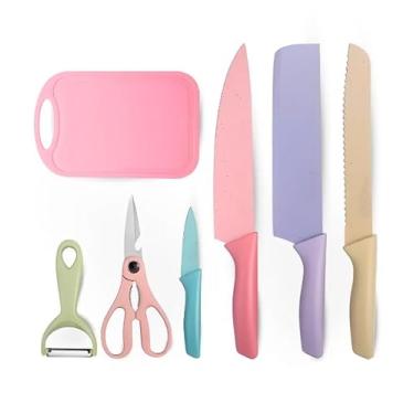 Imagem de Conjunto de Facas Coloridas 7 Peças Conjunto de Facas 7 Peças Aço Inoxidável Colorido Multifuncional para Cozinha - YODHE