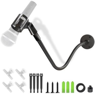 Imagem de Borenbuir Suporte De Microfone Tipo Pescoço Ganso - 19" Pódio E Parede, Mesa/Parede Ajustável Resistente Compatível Com Shure, Fifine, At2020, Pyle, Blue Snowball, Razer Para Podcast/Estúdio/Streami