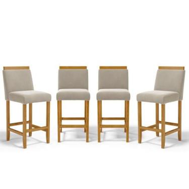 Imagem de Kit Com 4 Banquetas Eloá Madeira Maciça Assento Estofado Para Bancada 