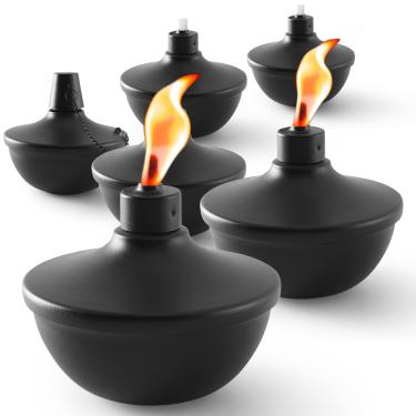 Imagem de SNOGSWOG Pacote com 6 tochas de mesa de metal, tochas de citronela de 650 ml para uso externo, lanterna de luz de chama recarregável, lanterna decorativa de mesa para quintal, pátio, deck, jardim, festa, paisagem