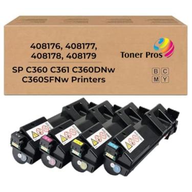Imagem de Toner Pros (TM) Compatível com [Alto rendimento] Cartucho de toner Pacote com 4 cores (OEM Peça # 408176, 408177, 408178, 408179) para impressoras Ricoh SP C360 C361 C360DNw C360SFNw - Preto 7.000 e Cores 5.000 páginas