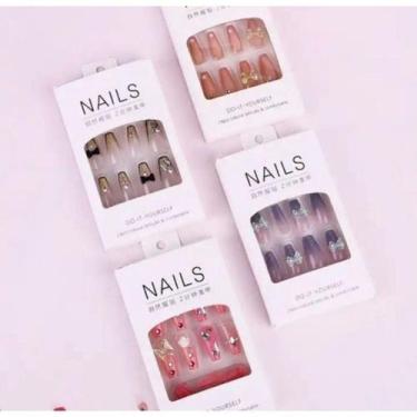 Imagem de KIT 24/48/72 Unhas C/Cola Postiça Decorada Glitter Bailarina Quadrada 