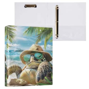 Imagem de Fichário de 3 anéis, tartaruga, verão, praia, 3,8 cm, fichário redondo com 200 folhas para mulheres, homens, escritório, crianças, material escolar, 1 pacote