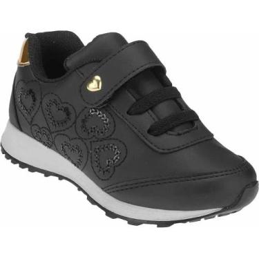 Imagem de Tênis Infantil Feminino Coração Preto Elástico Calce Fácil Tamanhos 23